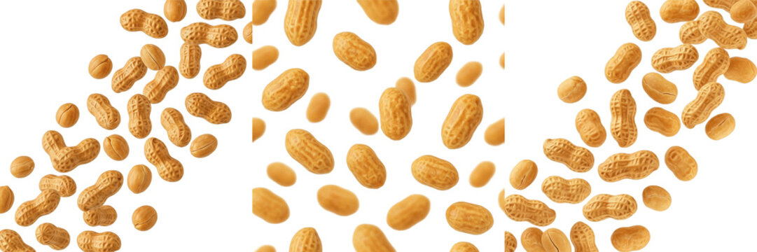 Fried Peanuts Flying (Arachis hypogaea) - Cacahu&egrave;tes frites, Cacahuate frito. Salty crunchy deep-fried peanut kernels. Classic bar snack explosion on screen view.