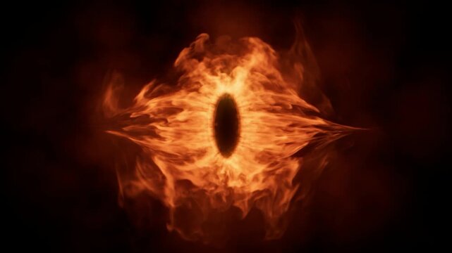 Realistic circular ring of fire shaped like an eye with glowing orange flames and smoke isolated on transparent background for cinematic vfx and design