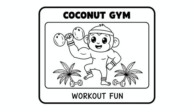 Cute Monkey Lifting Coconut Dumbbells, Workout Fun