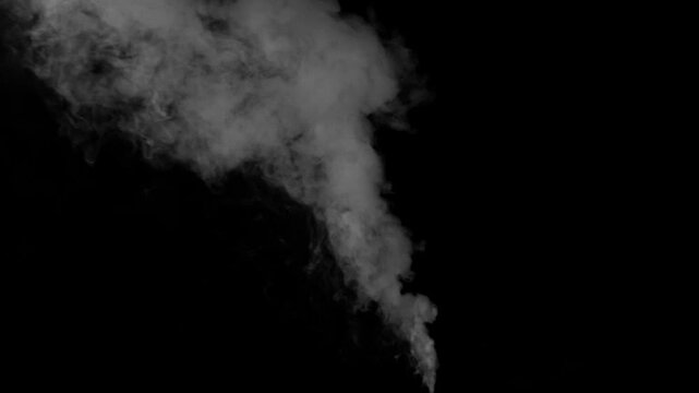 Realistic vertical white smoke plume and drifting steam column isolated on transparent background for cinematic vfx motion graphics and professional design