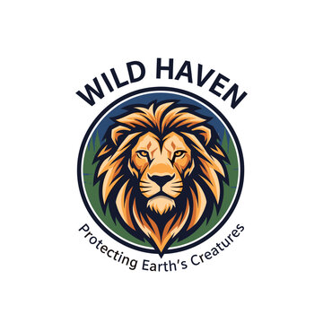 Logo for "Wild Haven" featuring a majestic lion's head, emphasizing the protection of Earth's creatures.