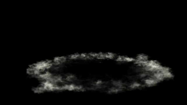 Realistic white smoke ring portal and circular steam cloud drifting isolated on transparent background for cinematic vfx motion graphics and design