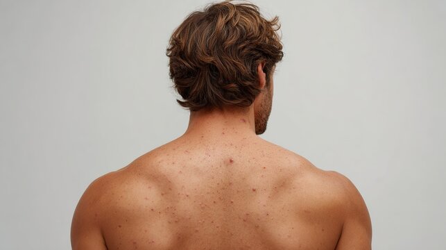 Rear view of man with mild acne on shoulders and neck