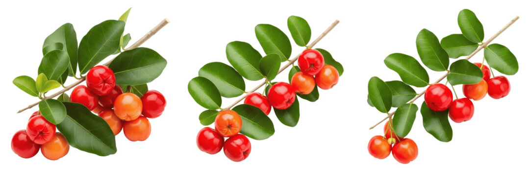 Marula fruits with natural leaves on a branch isolated on white background, Sclerocarya birrea marula fruit African fruit isolated clipping path studio fruit image clean background