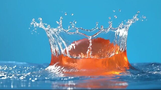 Water splash creating ripples under bright blue sky