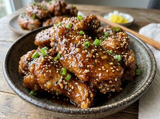 Fototapeta premium Delicious Korean Fried Chicken with Sesame Seeds.