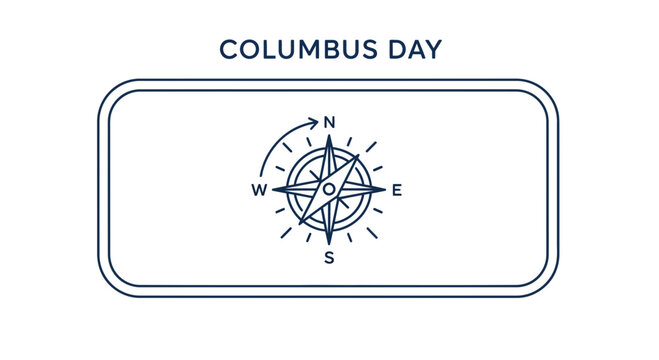 Minimalist line art illustration for Columbus Day featuring a compass guiding discovery and