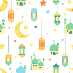 Fototapeta premium Festive Ramadan Lanterns and Crescent Moon Pattern for Celebrations.