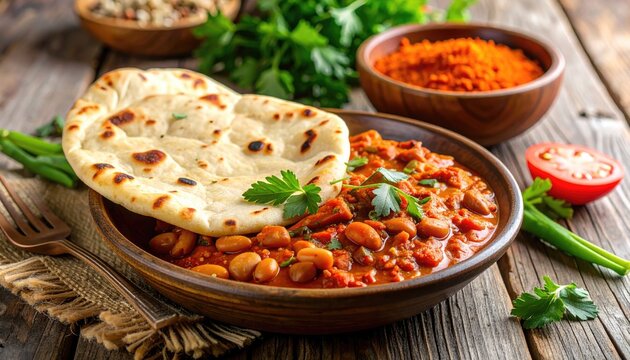traditional chapati paired with perfectly spiced beans, showcasing island flavors.
