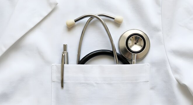 Medical Professional Symbol with White Coat and Stethoscope in Pocket