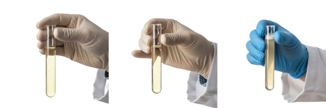 Doctor hand holding cerebrospinal fluid test tube, Liquor Cerebrospinalis, Neurology Diagnostic, Spinal Fluid Analysis, Physician Medical Research, Clinical Lab, Healthcare Science.