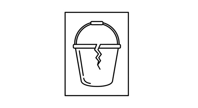 Minimalist broken bucket outline icon design depicting damage and failure concept