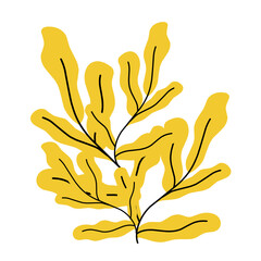 Obraz premium A stylised vibrant yellow branching leaf cluster vector with dark vein lines. Minimalist botanical icon isolated for modern nature branding and organic designs.