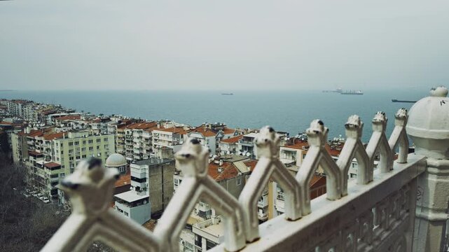 Izmir Cityscape And Aegean Sea View From Historical Elevator Asansor Tower