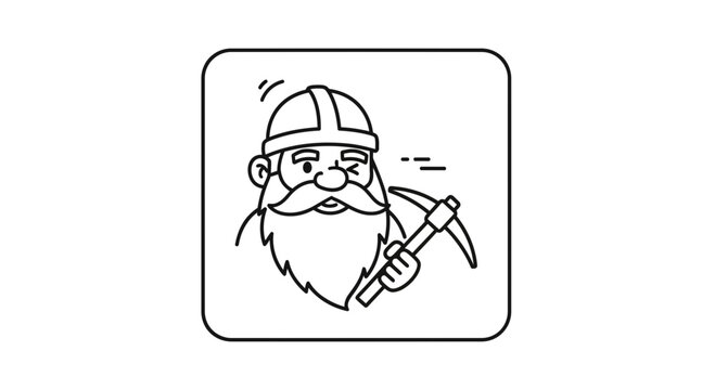 Hard-working bearded miner character winking with a pickaxe in hand, ready for excavation