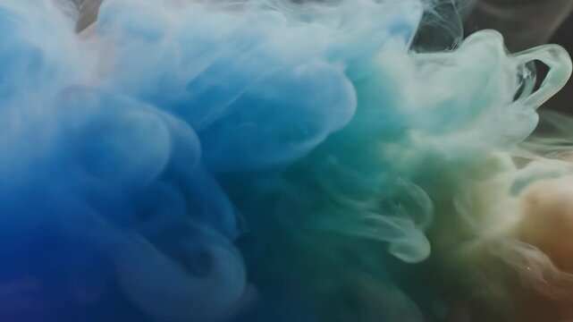 Colorful plumes of smoke rising and mixing on a dark background
