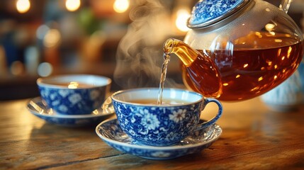 Hot Tea Being Poured into a Cup.