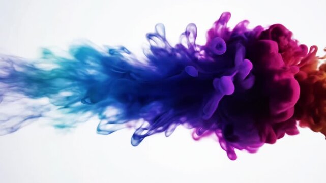 A vibrant, swirling cloud of teal, blue, and purple ink suspended in mid-air