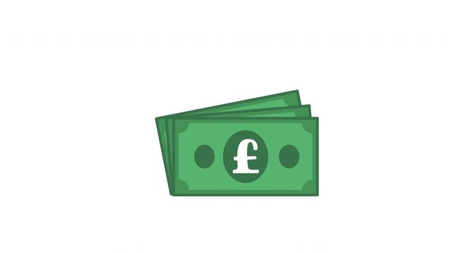 Pound note vector 2D animation isolated on white background, money and finance concept