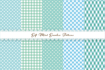 ミントブルーのシームレスパターンセット 爽やかで可愛い春夏の背景素材 © Fruitshine