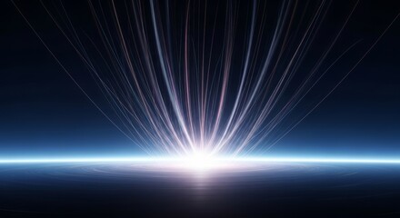 Fototapeta premium Mysterious dark energy streams surge with immense power, illuminating a vast, swirling cosmic horizon with otherworldly light and ethereal glow, astronomy, physics, vibrant