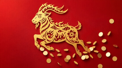 Fototapeta premium Golden Year of the Goat 2027 Chinese New Year Background with Gold Coins