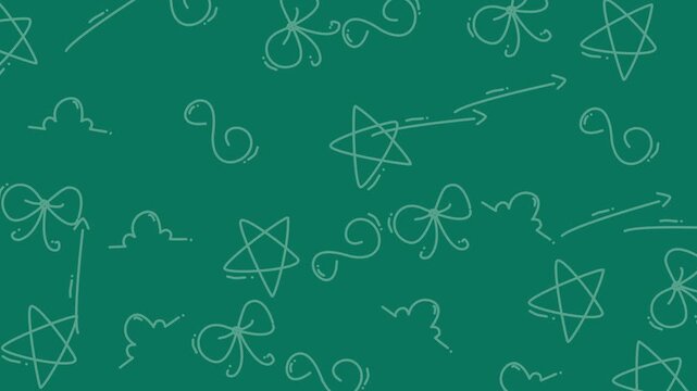 Stars, bows, arrows, and swirls on a green background. Perfect for festive designs, invitations, and greeting cards with a whimsical touch.