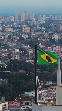 Brazil National Flag Dominating Curitiba Skyline Urban in Brazil