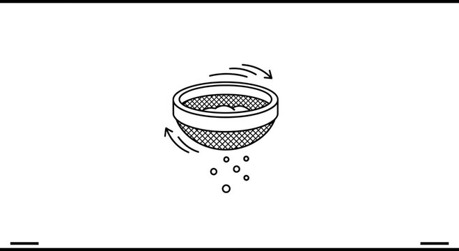 Animated icon illustrating the process of sifting and filtering small particles through a fine