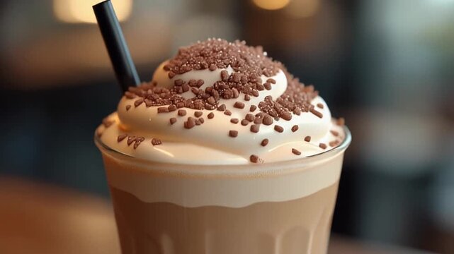 Iced Milk Tea with Tapioca Pearls and Whipped Cream Topping