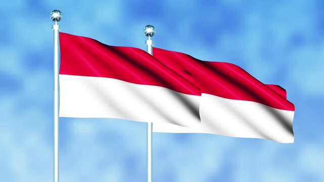 Monaco National Flag Waving on Flagpole, Seamless Loop, Realistic 3D Animation