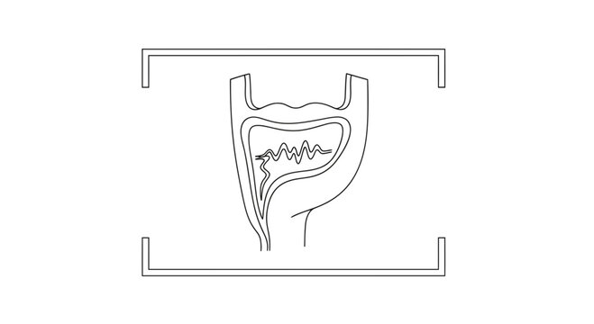 Minimalist line art illustration of the human larynx showcasing vocal cord vibrations and sound