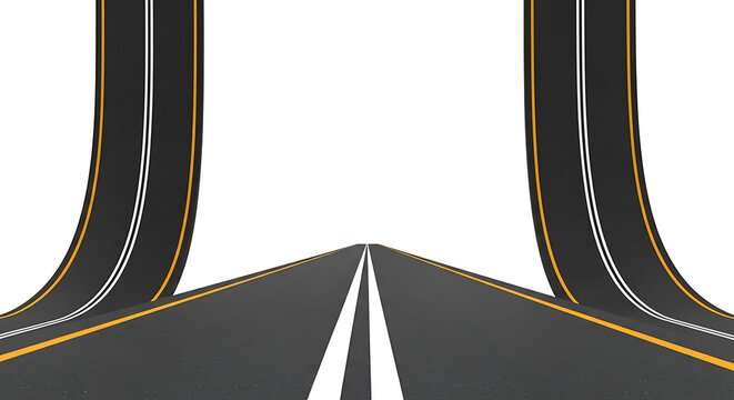 Abstract roads merging and splitting on a white background, symbolizing choices, direction, and diverging paths
