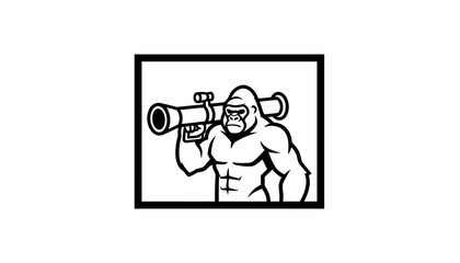 Fototapeta premium Muscular Gorilla Holding Rocket Launcher, Aggressive Ape Warrior, Powerful Primate Fighter