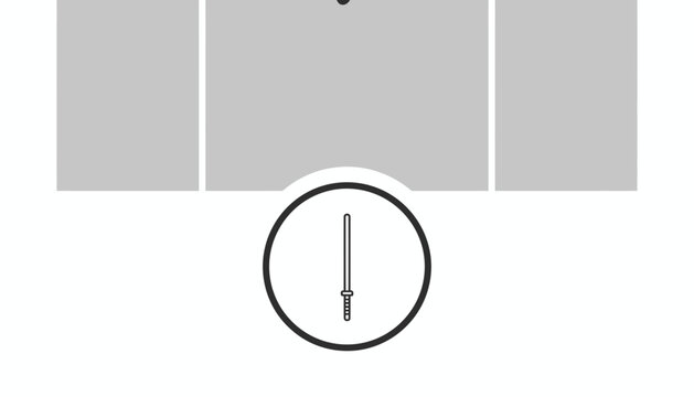 Minimalist icon of a sword in a circle, representing combat, gaming, or medieval themes.