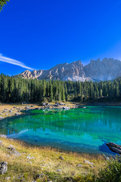 Lake de Carezza, Karer See ESTE, Carezza al Lago, Gruppo del Latemar mountains, South Tirol, Autonomous Province of Bolzano, Alto Adige, Italy