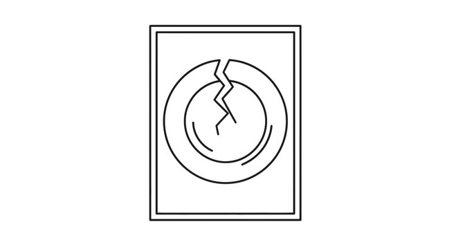 Minimalist outline drawing of a broken dinner plate signifying damage and fragility warning symbol