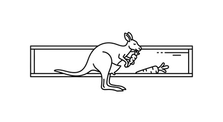 Fototapeta premium Charming minimalist kangaroo icon savoring a fresh carrot within a clear rectangular outline graphic