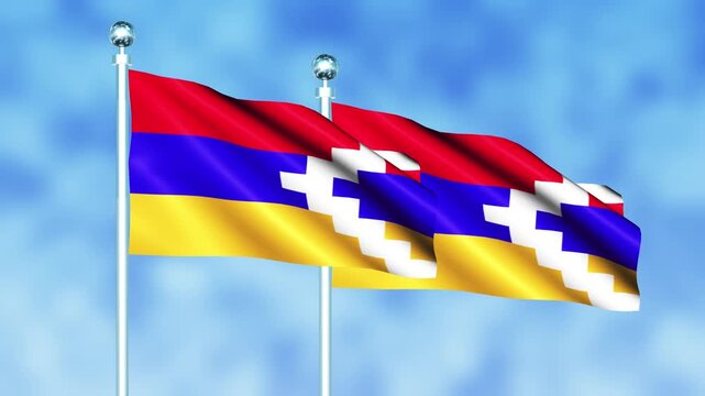 Nagorno National Flag Waving on Flagpole, Seamless Loop, Realistic 3D Animation