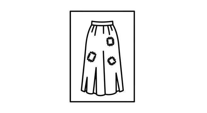 Simple line art illustration of a patched peasant skirt, depicting rustic fashion element