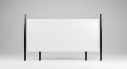 Obraz premium Blank billboard signage mockup on black metal poles against a clean gray studio background providing a wide horizontal canvas for advertisement