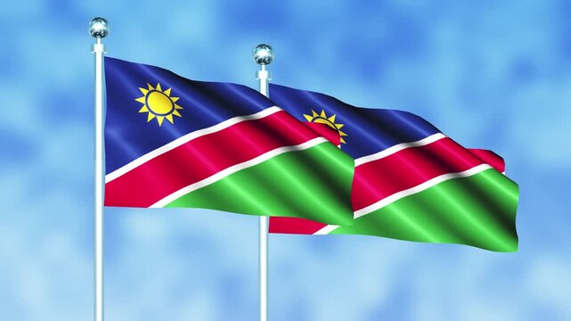 Namibia National Flag Waving on Flagpole, Seamless Loop, Realistic 3D Animation
