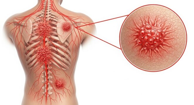 Herpes zoster virus infection on human back anatomy
