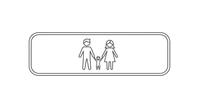 Minimalist line art icon representing a nuclear family unit with parents and child embracing unity