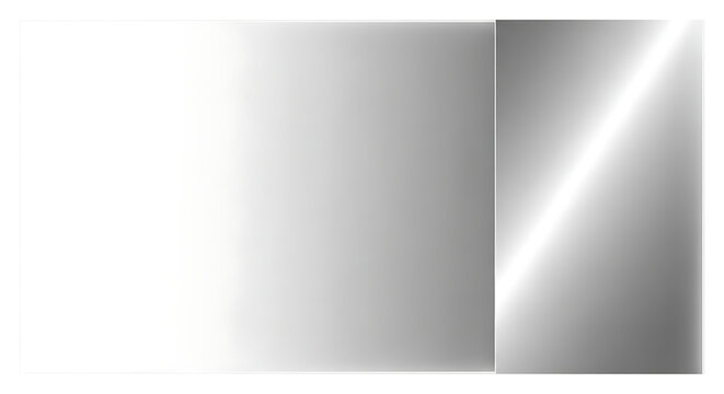 Minimalist silver mirror panels on white background with metallic reflection and smooth gradient, set of rectangular chrome plates for luxury branding and product showcase template design