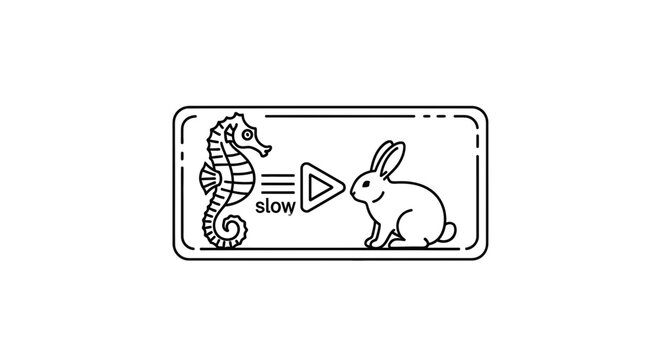 Visual metaphor for media playback speed control, illustrating slow seahorse versus fast rabbit