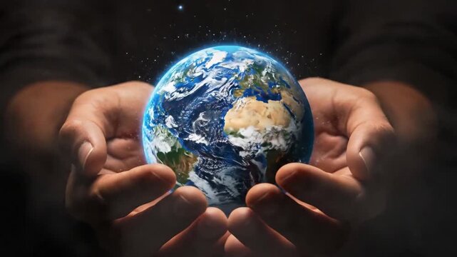 Hands Holding Earth in Different States.
