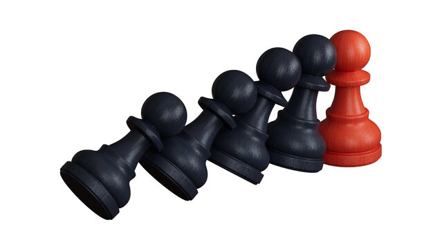 3D illustration of people stand and fall. Falling pushes standing. The idea of bad influence, disease and health.Supports PNG files with transparent backgrounds.