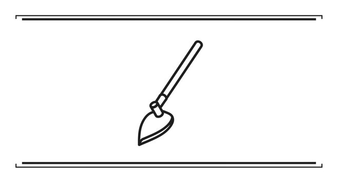 Minimalist line art illustration depicting a classic garden hoe for cultivation tasks