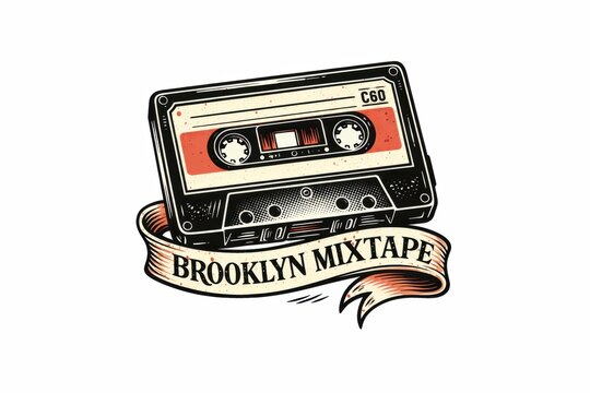 Vintage cassette tape with Brooklyn mixtape label on grunge paper background, retro music concept